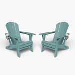 Patio Kingdom Folding Adirondack Chair with Cup Holders Set of 2, HDPE Plastic Outdoor Chairs, Weather Resistant, Real Wood Look for Patio, Deck, Fire Pit, Backyard, Aruba Blue