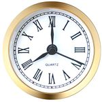 HILLHOME Mini Quartz Clock Insert Round Quartz Clock Fit-up Movement Miniature Clock White Dial Gold Trim (2.4 Inch/61mm)