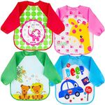 Vicloon Bibs with Sleeves, 4 Pcs Baby Waterproof Weaning Toddler Bib, Long Sleeve Bib Unisex Feeding Bibs Apron for Infant Toddler 6 Months to 3 Years Old