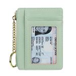 Women's Slim Minimalist Card Holder Coin Changes Purse Keychain Front Pocket Wallet with ID Window, Green ID