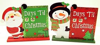 Darice Christmas Set of 2 Days 'Til Christmas Santa and Snowman Wood Signs