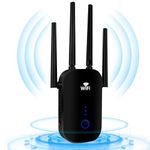 WiFi Extender Booster 1200Mbps, WiFi Range Extender , WiFi Booster Dual Band 2.4GHz & 5.8GHz, Wireless Signal Booster with External 4*3dBi Dual-Band Antennas, Internet Booster Up to 3000sq.Ft (Black)