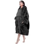 Oversized Wearable Blanket Hoodie,Extra Long & Warm Blanket Sweatshirt Gifts for Women with Sleeves and Giant Pocket,Black