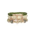 ROYAL NEEDS Fashionable Beaded Multilayer Bracelets for girls and women's. Multicolor flexible crystal Bohemian Stackable Bracelets for women's (Green combo)