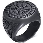 Viking Men's Ring Nordic Rings for Men Norse Compass Thors Hammer Stainless Steel Gothic Signet Ring Cool Fidget Ring Men,Gift packed (T1/2, Compass-Black)