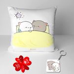 GiftsOnn Peach and Goma Mochi Cat Pillow Cushion, Gifts for him Boyfriend Girlfriend Valentines Girlfriend Valentine Pillow for Couple, Peach Goma Pillow, Keychain with Card (GiftsSingle013)