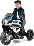Maxmass 12V Kids Electric Motorcycle, Licensed BMW Battery Powered Ride on Motorbike with Headlight, Music, Horn, Exhaust Pipe, 3 Wheel Children Motor Bike for 3 Years Old+ Boys Girls (White)