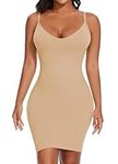 Betaven Shapewear Slip Dress for Women Tummy Control Camisole V-Neck Full Slip Under Dress Seamless Body Shaper,Beige,Medium