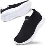 STQ Womens Trainers Ladies Slip on Walking Shoes Lightweight Tennis Comfy Shoes Road Running Gym Athletic Travel Sneakers Black White 8 UK