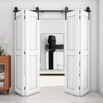 WINSOON 80" Bi-Folding Barn Door Hardware Kit for 4 Sliding Closet Door, Black Folding Barn Doors Kit, Carbon Steel Flat Track, Straight Design, Smoothly Quietly Roller (Doors not Included)