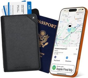 Spotminders. Apple MFi Certified Trackable Passport Holder for Travel (iOS Only) Works with Apple Find My, Rechargeable Passport Cover 3 Years Battery Life, Black RFID Blocking Travel Wallet Gift