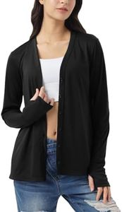 Womens Lightweight Button Down Cardigan Sun Protection UPF50 Long Sleeve Summer Wrap Cover Up Sweater Shawl Thumb Hole Pocket Black