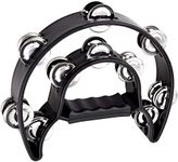 Goghost Half Moon Percussion Tambourine with Double Row Metal Jingles, Ergonomic Handle Grip, Jingle Bells for Drum & Guitar Playing, Black