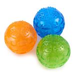 PETTOM Dog Ball Squeaky Toy, Small Dog Chew Toys Balls Waterproof Floating Bouncy Rubber Ball with Squeaky Sound for Training Swimming, 3 Packs (Orange,Blue,Green)