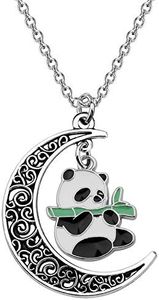 BEKECH Panda Gift Panda Necklace Panda Bear Charm Crescent Moon Pendant Necklace Animal Ornaments Panda Lover Gift Jewelry, Metal, /na