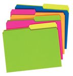 Pendaflex File Folders, Twisted Glow, 1/2 Cut Tab, Letter Size, Assorted Neon Colors, Recycled, Ideal for Office/School/Home Organization, 24-Pack