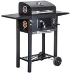 George Foreman Large Charcoal BBQ in Black Outdoor Smoker Barbecue Portable BBQ with Lid Cover, Adjustable Grill and Integrated Temperature Gauge, for Home Garden Party Cooking, GFCSBBQL