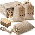 Toocoo 25Pcs Premium Burlap Gift Bags with Drawstring and 25Pcs Gift Tags & String, 4x6 Inch Reusable Gift Bags, Burlap Bags, Linen Sacks Bag for Wedding Favors Party Jewelry Pouches