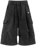 Aelfric Eden Men’s Baggy Cargo Sweat Shorts Washed Oversized Y2K Streetwear Unisex Casual Bermuda Jorts Summer Capri Pants Black XS