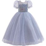 Glamulice Princess Sparkle Tulle Dress Flower Girls Formal Dresses Grey Sequin Bridesmaid Party Daddy Daughter Dance Prom Ball Gown Puff Sleeves Wedding Pageant Holiday kids Halloween Gown Vintage 7 8