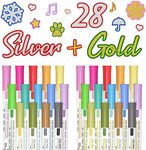 Shuttle Art 28 Pack Double Line Outline Markers, 14 Silver and 14 Gold Colours Squiggles Shimmer Markers Set, Self Outline Metallic Marker Pens for Drawing, Christmas Greeting Card, DIY Crafts