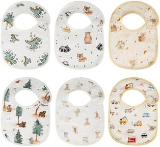 Bibs for Baby Boy, Organic Muslin Cotton Baby Drool Bibs, Snap Lap-shoulder Baby Feeding Bibs Waterproof, Sweet Baby Essentials Gifts for Unisex Newborn, 6 Pack