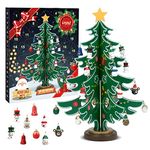 LIHAO Advent Calendar 2024 24 Days Christmas Countdown Calendar Wooden Tree with Miniature Ornaments Tabletop DIY Mini Tree for Christmas Desk Decoration or Gift