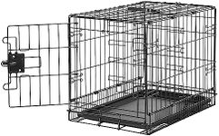 Amazon Basics XS Metal Dog Crate/Cage with Tray, Durable and Foldable Dog Cage with Single Door, Black, Extra Small 56cm (22")