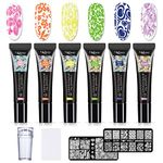Mobray Nail Stamping Polish Gel 8 ml, 6 Colors UV LED Nail Stamper Kit with 1*Head Stamper 1*Scraper And 2*Leaves Flowers Animal Pattern Nail Stamping Plates Nail Polish Stamping Kit for Women Girls