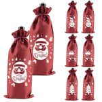 Svalor Burlap Bottle Bags,8 PCS Christmas Wine Bags,Red Hessian Wine Bags,Reusable Wine Gift Bags with Drawstring for Christmas,Birthday,Travel, Holiday, Party