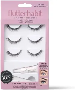 FlutterHabit Bestie Ready Set Starter Kit, DIY Eyelash Extensions, Lash Clusters for Women, Professional Quality At Home Eyelash Extension Kit, Natural False Lashes, 3 Lash Sets, Lash Glue Included