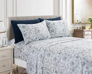 Elegant Comfort Amelia Paisley Printed 6-Piece Sheet Set, Deep Pocket 1500 Thread Count, Fade, Stain, and Wrinkle Resistant, Fitted Sheets with Smart Pockets, Paisley Sheet Set, King, Sapphire Navy