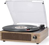 Trynnay Vinyl Record Player Vinyl Player Bluetooth Turntable Suitcase with two Built-in Stereo Speakers Supports USB FM Radio RCA Line Out AUX Input Portable Lightweight(Retro Black)