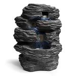 SereneLife 4-Tier Water Fountain Decoration - Cool Indoor Outdoor Portable Electric Tabletop Decorative Zen Meditation Waterfall Decor Kit w/ LED, Submersible Pump and Adapter - SLTWF15LED