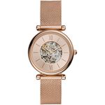Fossil Watch for Women Carlie, Automatic Movement, 35 mm Rose Gold Stainless Steel Case with a Stainless Steel Mesh Strap, ME3175