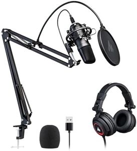 MAONO Microphone with Studio Headphone Set 192kHz/24Bit Vocal Condenser Cardioid Podcast Mic Compatible with Mac and Windows, YouTube, Gaming, Live Streaming, Voice-Over (AU-A04H)