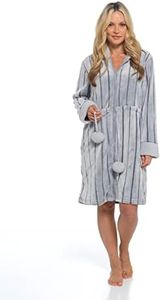 Daisy Dreamer Womens Zip Through Hooded Fleece Robe Lounger Dressing Gown Bath Robes Loungewear (Grey Stripe, S)