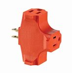 Leviton 694 003-00-000 Grounding Adapter, 125 V, 15 A, 3 Outlet, 1 Pack, Orange