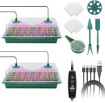 MYMULIKE Seed Tray with Grow Light, 2 Packs 80 Cells Seedling Starter Trays with 4 LEDs, Trays Propagator Growing Thicken Seedling Starter Propagator Trays with Heightened Lids(Green)