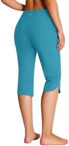 Emlovm Beach Capris Swim Pants Cropped Women Long Swim Shorts Modest Swimsuits Bottoms Swimming Suits with Pockets UPF50+ 18 Inch SummerBlue 3X-Large