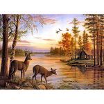 5D Diamond Painting Kits, Deer Elk Lake Tree Sunset Landscape Animals WOWDECOR Full Drill DIY Diamond Art Cross Stitch Paint by Numbers