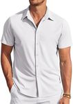 COOFANDY Mens Wrinkle Free Button Down Shirts Short Sleeve Regular Fit Beach Tops White