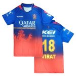 Virat 18 RCB Cricket IPL 2024 Jersey Cricket Team Half Sleeve Tshirt for Mens Blue X-Large