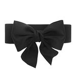 Women's Bowknot Wide Belt, Elastic Vintage Big Bow Belts for Dresses Girls Cute Waist Belt for Christmas Party Adorable Dress Accessory (Black Waist Belt)