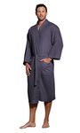 Turquaz Lightweight Long Waffle Kimono Spa Robe for Men, Charcoal, Small-Medium