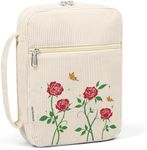 shirabags Bible Cover Case for Women, Corduroy Bible Bag Tote with Handles, Soft Floral Book Cover Large Size, Study Carrier Bag Case Christian Gifts for Women (red rose, M)