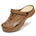 VZQ Women and Men Arch Support Clogs Slip-on Garden Shoes Outdoor Beach Slippers Sandals with Plantar Fasciitis Feet Cushion Insoles Brown Size Female 12-13,Male 11.5-12