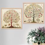 kotart Premium Digital Madhubani tree wall Art Paintings with Frame for Home Decor - Framed Wall Painting for Living Room Bedroom Office Room Decor - Painting for Wall Decoration - Set of 2 Multicolor paintings (13x13 inch, A)