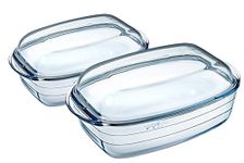 Ôcuisine® Large Rectangular Casserole Glass Dishes with Handles Oven Safe Borosilicate Glass Made in France (Rectangular Casserole Set of 2 (4.5LT & 6.7LT))