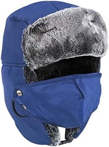 LUTHER PIKE SEATTLE Winter Trapper Hat - Russian Style Ushanka, Faux Fur Headwear for Men & Women - Ear Flaps, Chin Strap, Windproof Ski Mask - Covers Full Face, Hunting, Snowboarding Accessories Blue